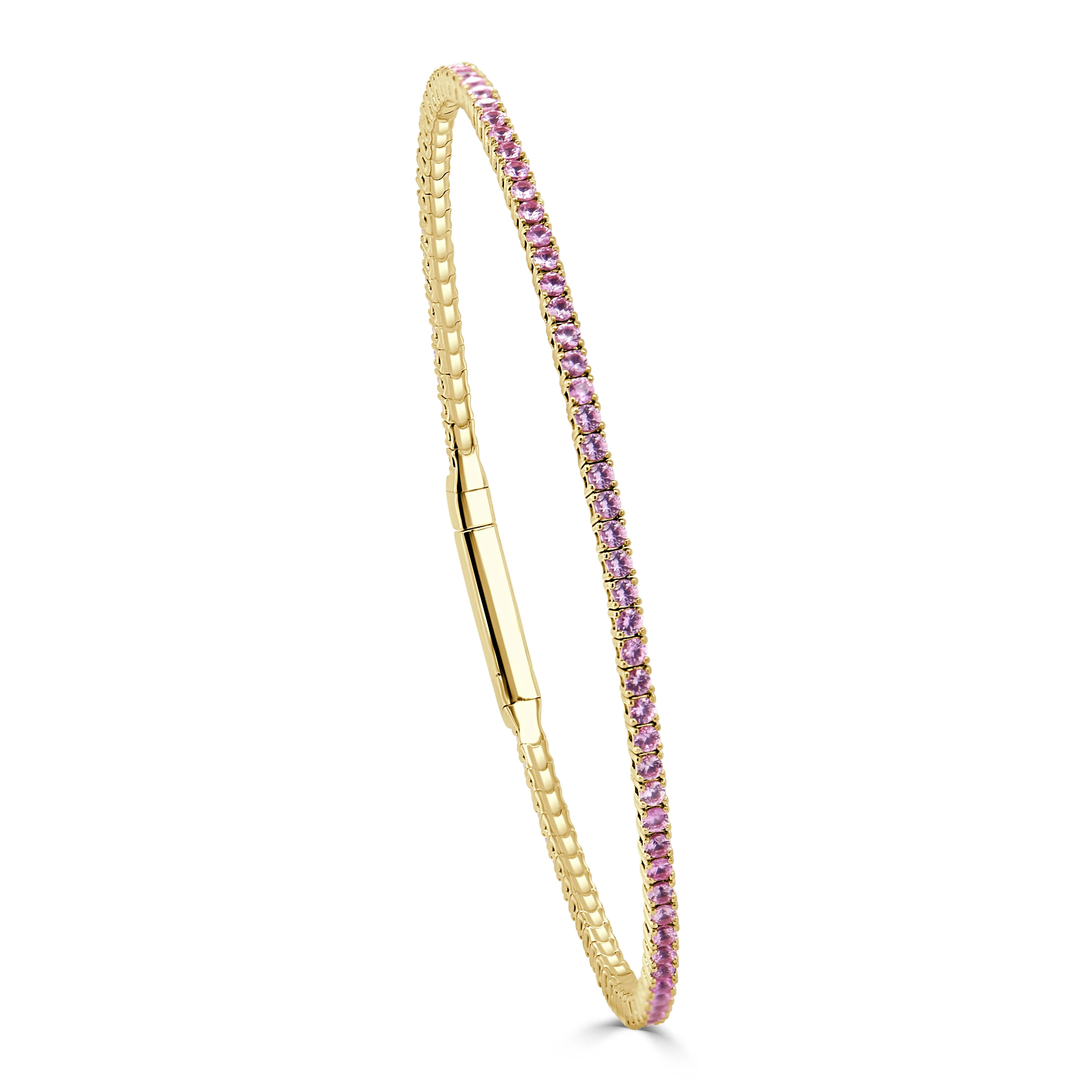 14K Gold & Pink Sapphire Flexible Eternity Bangle - 1.93ct