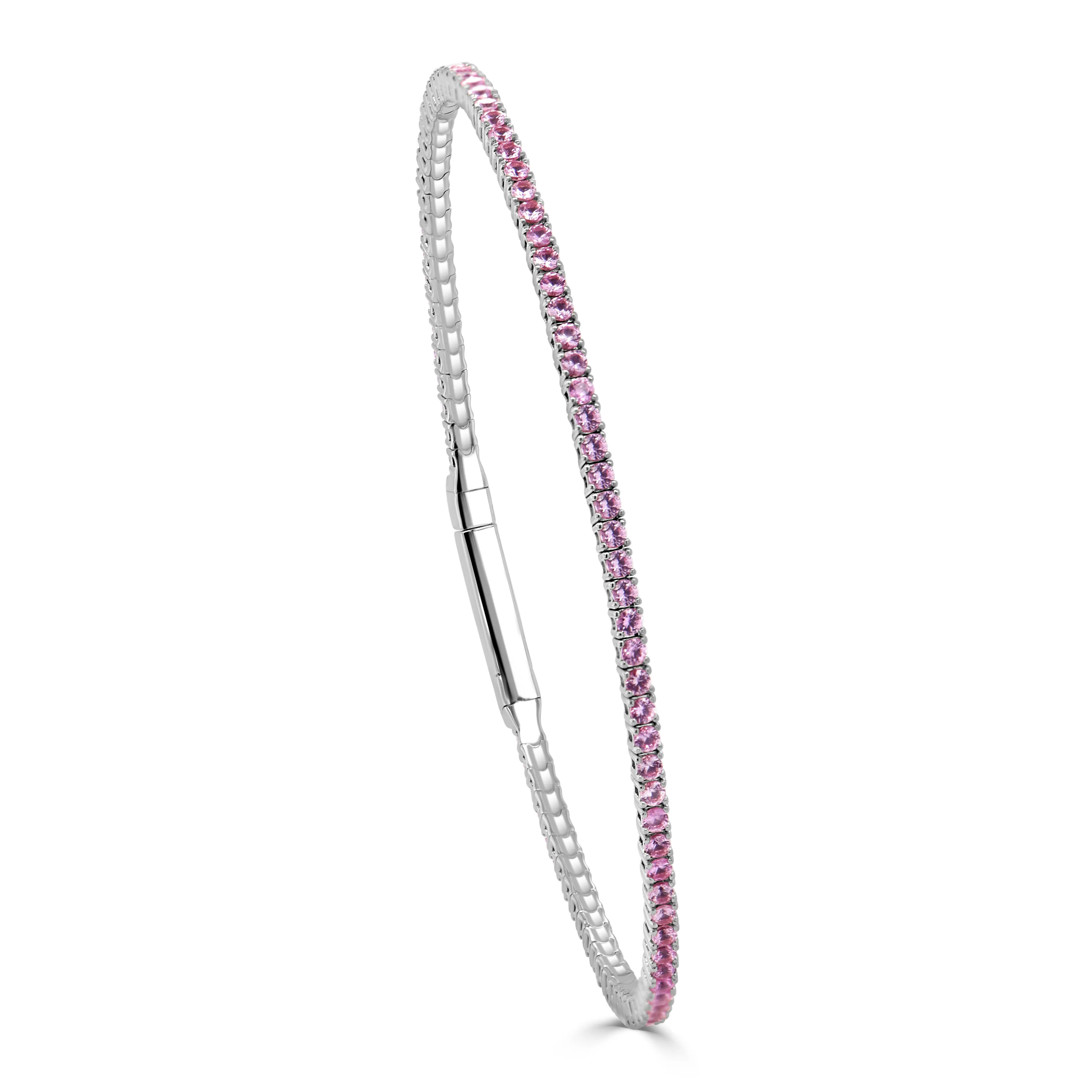 14K Gold & Pink Sapphire Flexible Eternity Bangle - 1.93ct