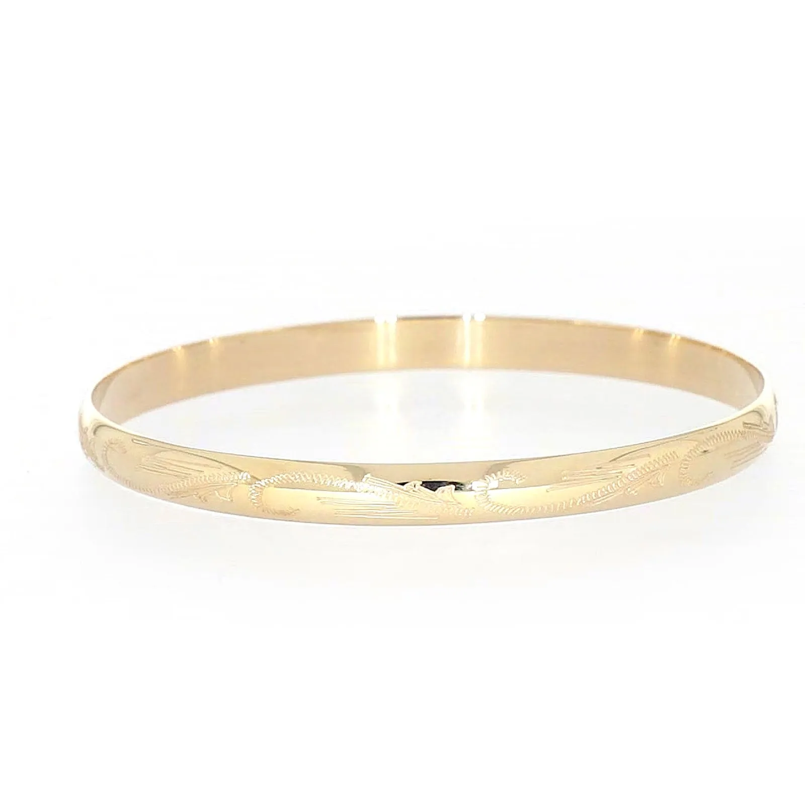 9ct Yellow Gold 65x5mm Solid Engraved Bangle