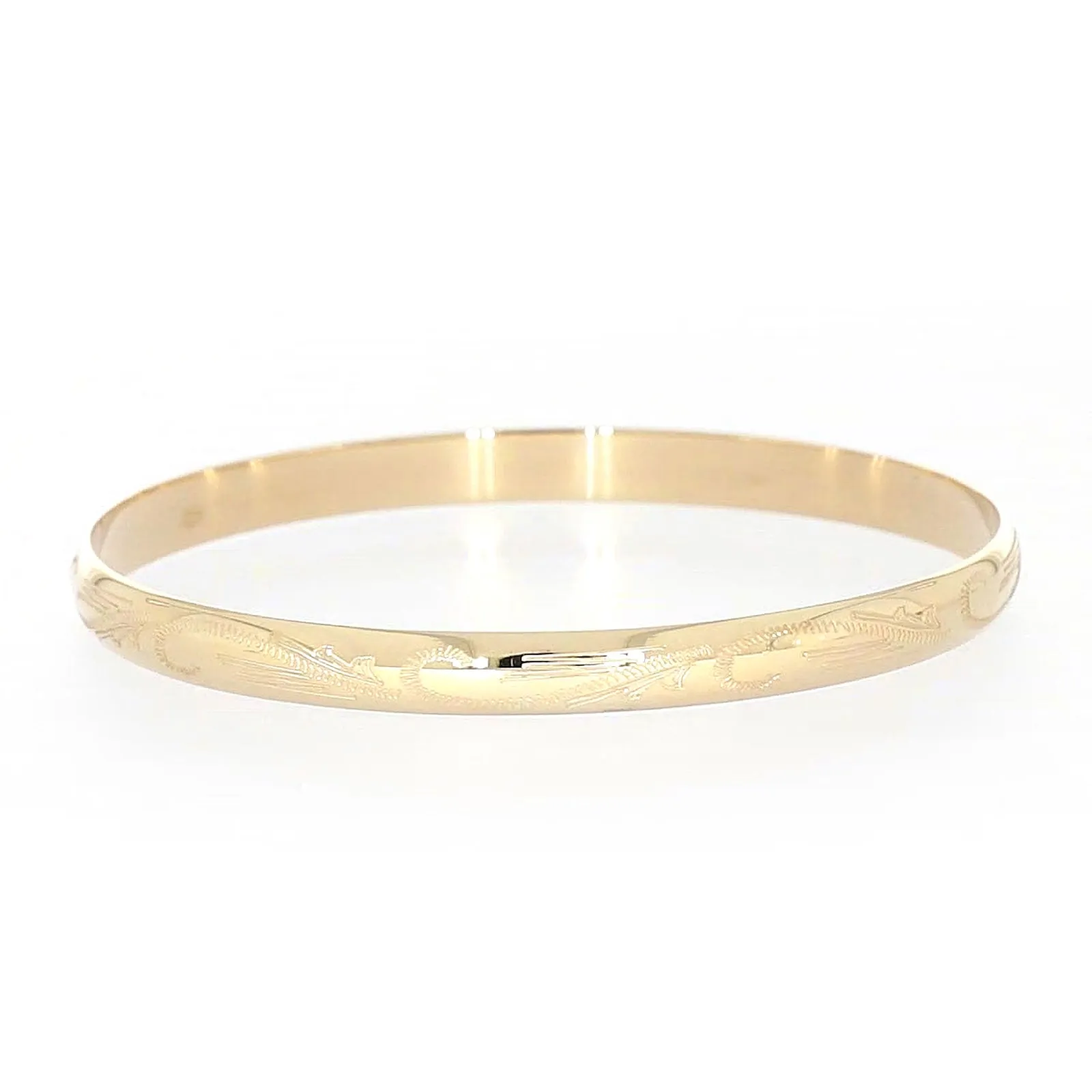 9ct Yellow Gold 65x5mm Solid Engraved Bangle