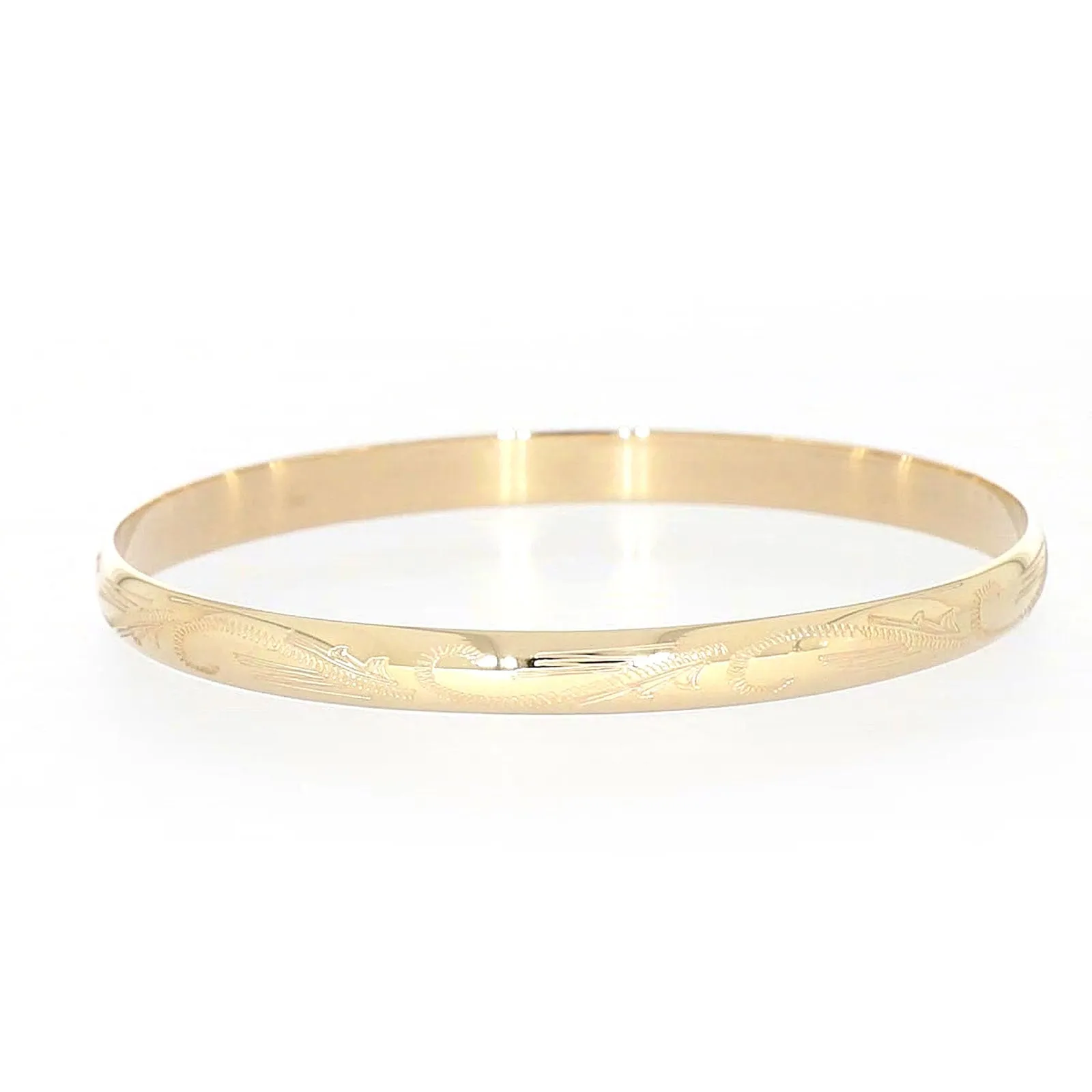 9ct Yellow Gold 65x5mm Solid Engraved Bangle