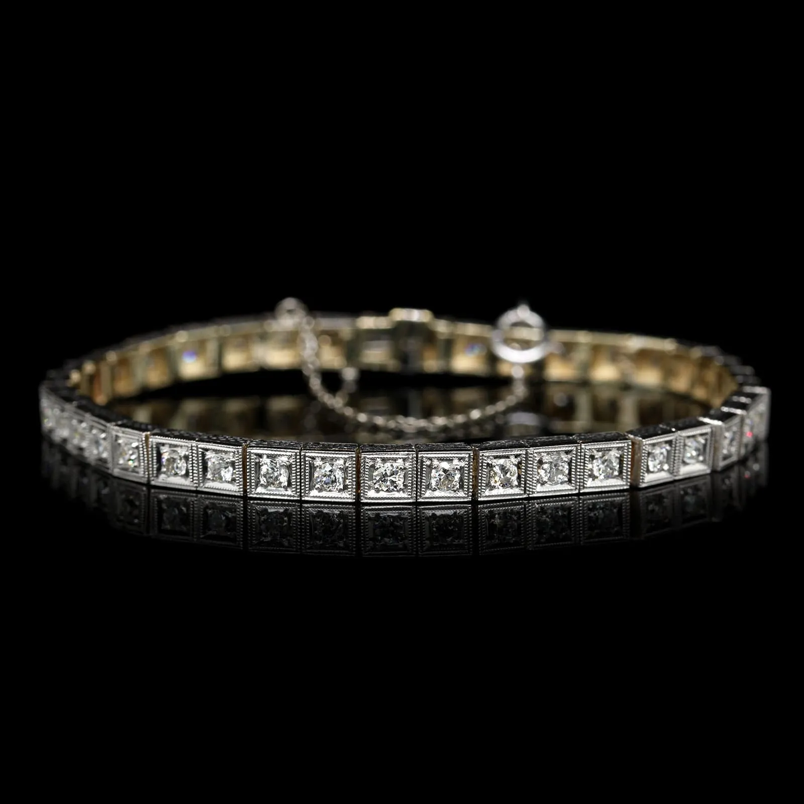 Art Deco Platinum 18K Yellow Gold Estate and Diamond Bracelet
