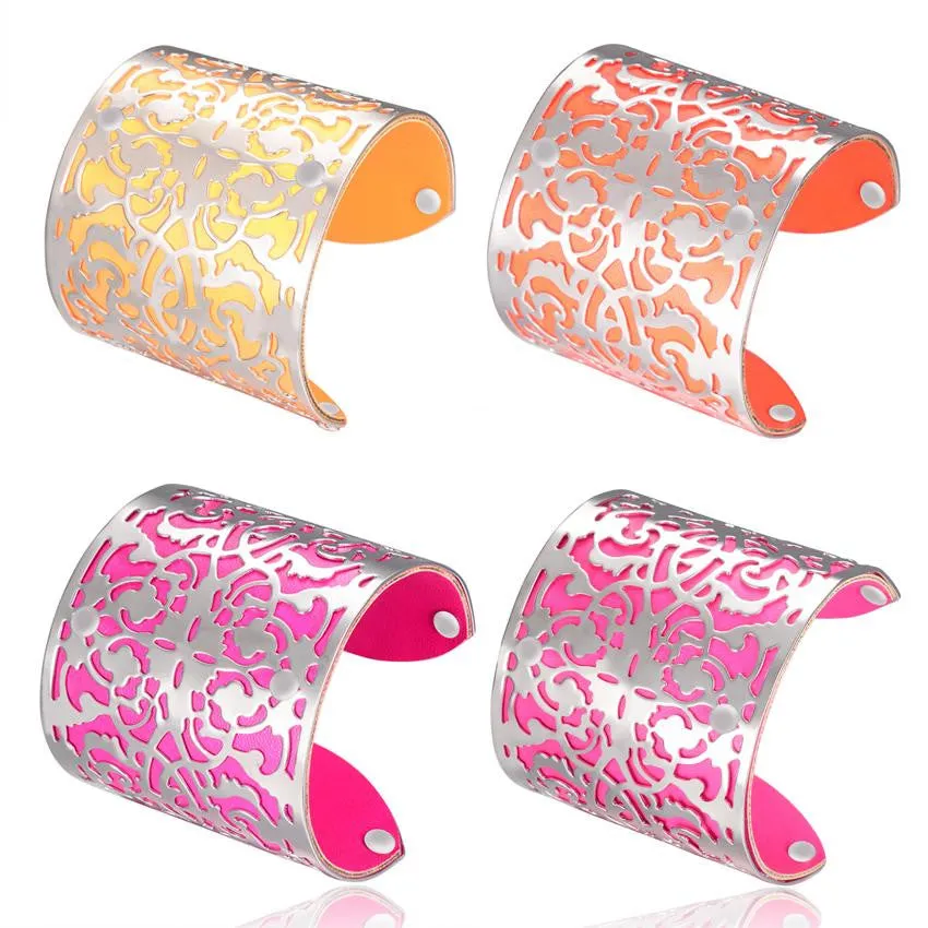 Cuff Bracelets Gold plated Color plated Punk Style PU Leather BanglesFor Women Vintage Hollow Out Design