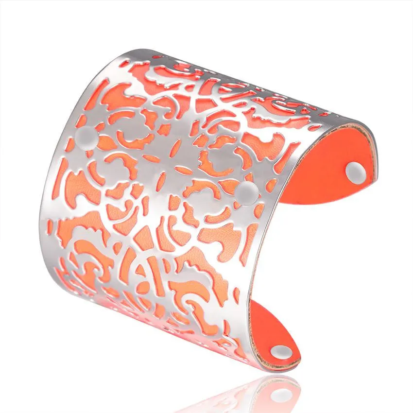 Cuff Bracelets Gold plated Color plated Punk Style PU Leather BanglesFor Women Vintage Hollow Out Design