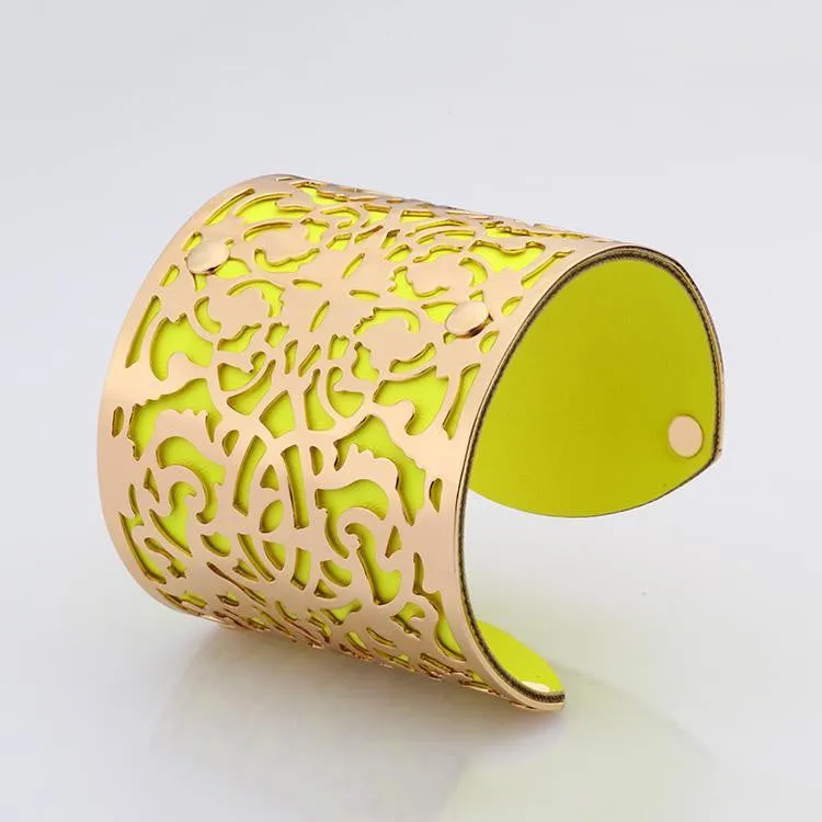 Cuff Bracelets Gold plated Color plated Punk Style PU Leather BanglesFor Women Vintage Hollow Out Design