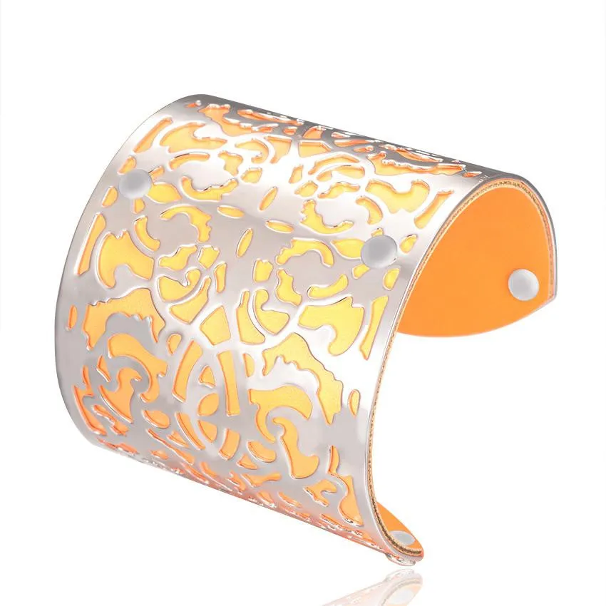 Cuff Bracelets Gold plated Color plated Punk Style PU Leather BanglesFor Women Vintage Hollow Out Design