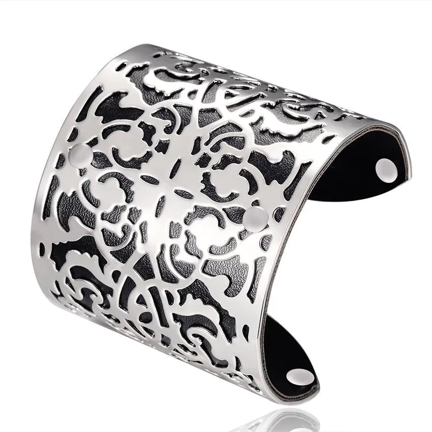 Cuff Bracelets Gold plated Color plated Punk Style PU Leather BanglesFor Women Vintage Hollow Out Design