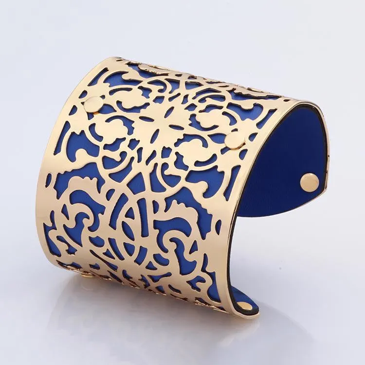 Cuff Bracelets Gold plated Color plated Punk Style PU Leather BanglesFor Women Vintage Hollow Out Design