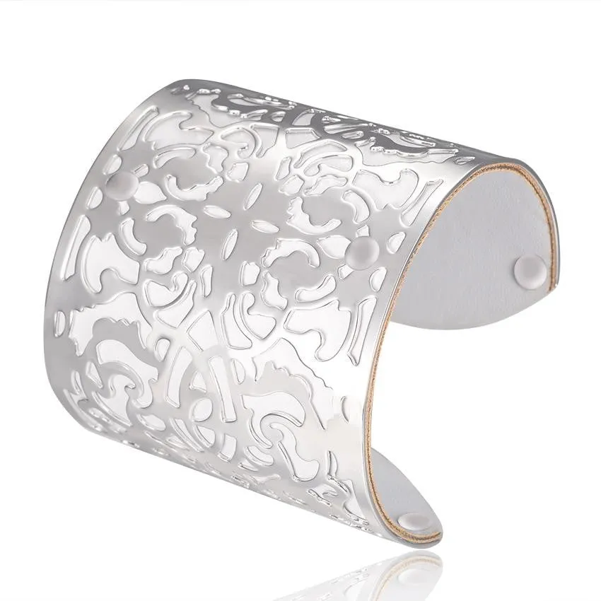 Cuff Bracelets Gold plated Color plated Punk Style PU Leather BanglesFor Women Vintage Hollow Out Design