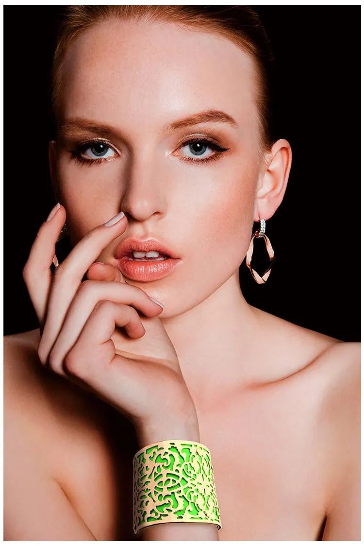 Cuff Bracelets Gold plated Color plated Punk Style PU Leather BanglesFor Women Vintage Hollow Out Design