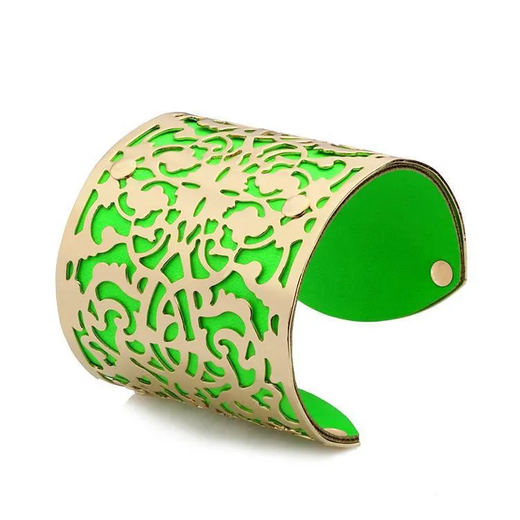 Cuff Bracelets Gold plated Color plated Punk Style PU Leather BanglesFor Women Vintage Hollow Out Design