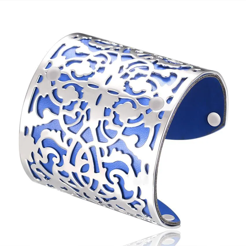 Cuff Bracelets Gold plated Color plated Punk Style PU Leather BanglesFor Women Vintage Hollow Out Design
