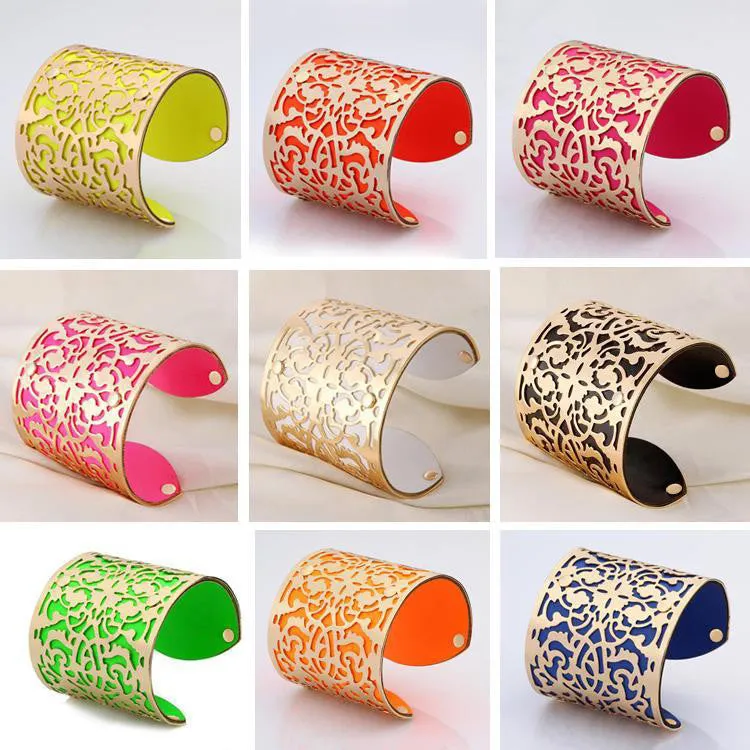 Cuff Bracelets Gold plated Color plated Punk Style PU Leather BanglesFor Women Vintage Hollow Out Design