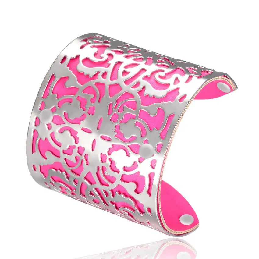 Cuff Bracelets Gold plated Color plated Punk Style PU Leather BanglesFor Women Vintage Hollow Out Design