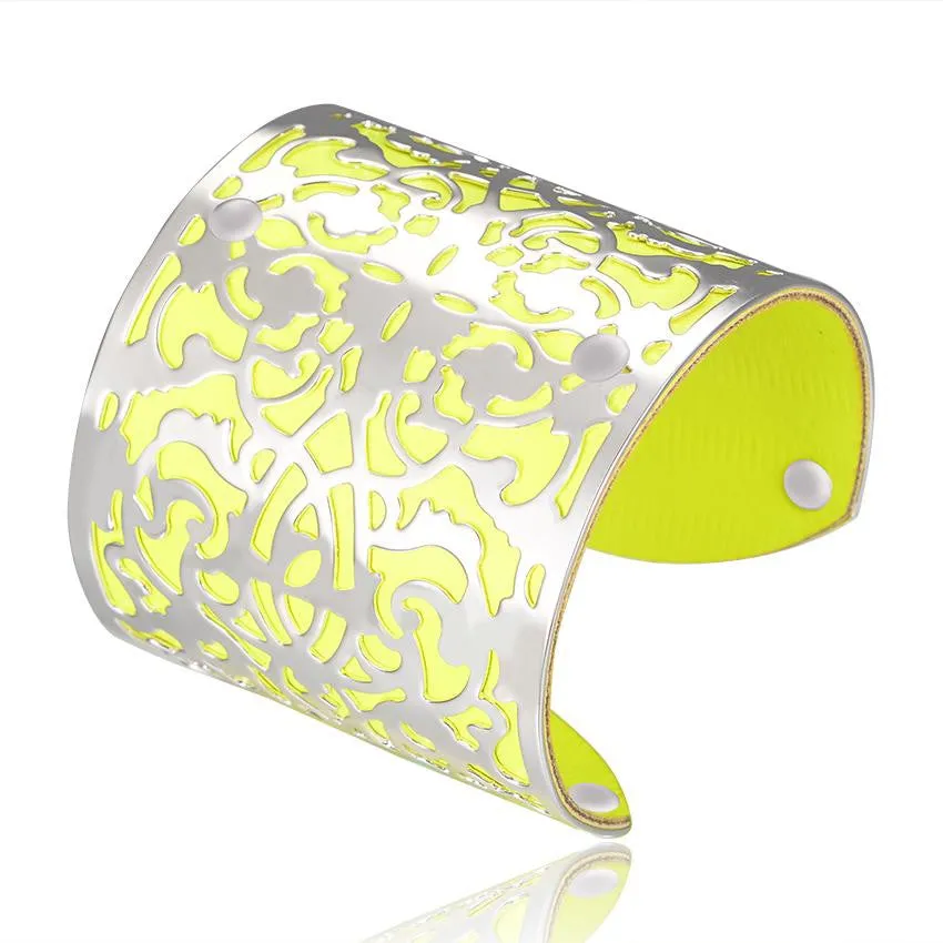 Cuff Bracelets Gold plated Color plated Punk Style PU Leather BanglesFor Women Vintage Hollow Out Design