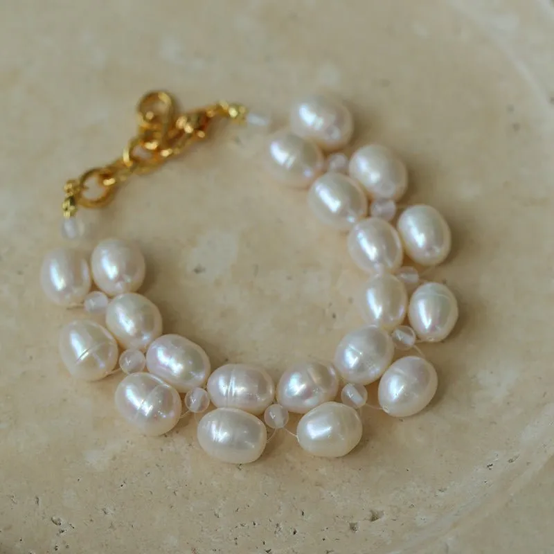 Double Layer Braided Freshwater Pearl Bracelet