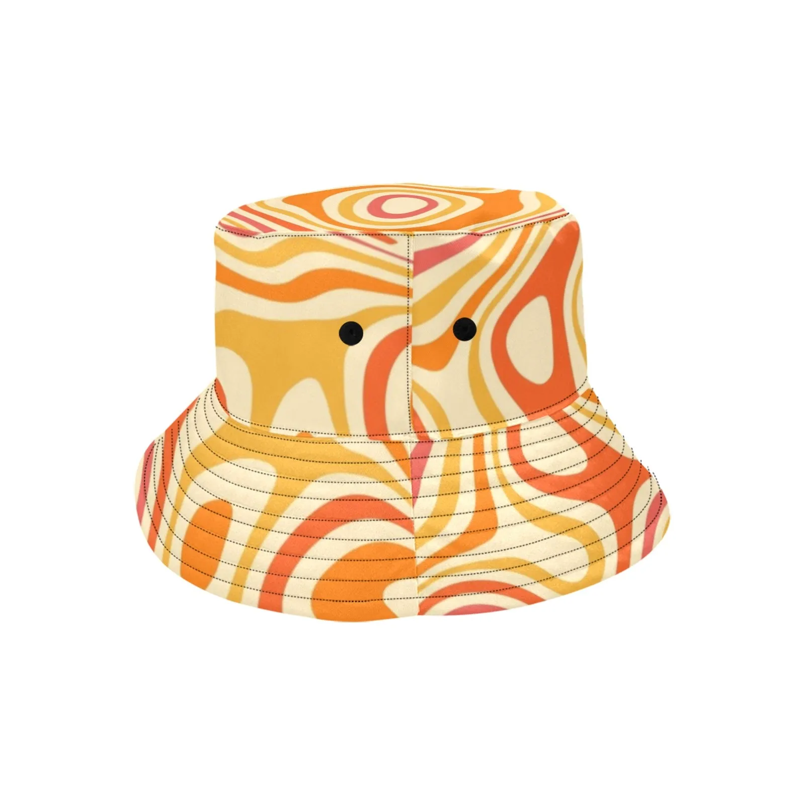Funky Bucket Hat, Groovy Orange Psychedelic Retro Vintage Disco Summer Festival Cute Women Men Designer Beach Sun Shade Y2K Cotton Twill