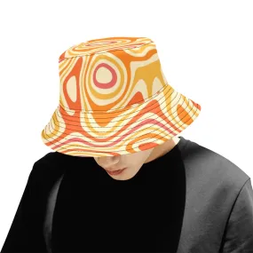 Funky Bucket Hat, Groovy Orange Psychedelic Retro Vintage Disco Summer Festival Cute Women Men Designer Beach Sun Shade Y2K Cotton Twill