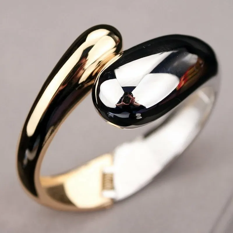Gold & Silver Toned Women's Hinged Bangle Bracelet