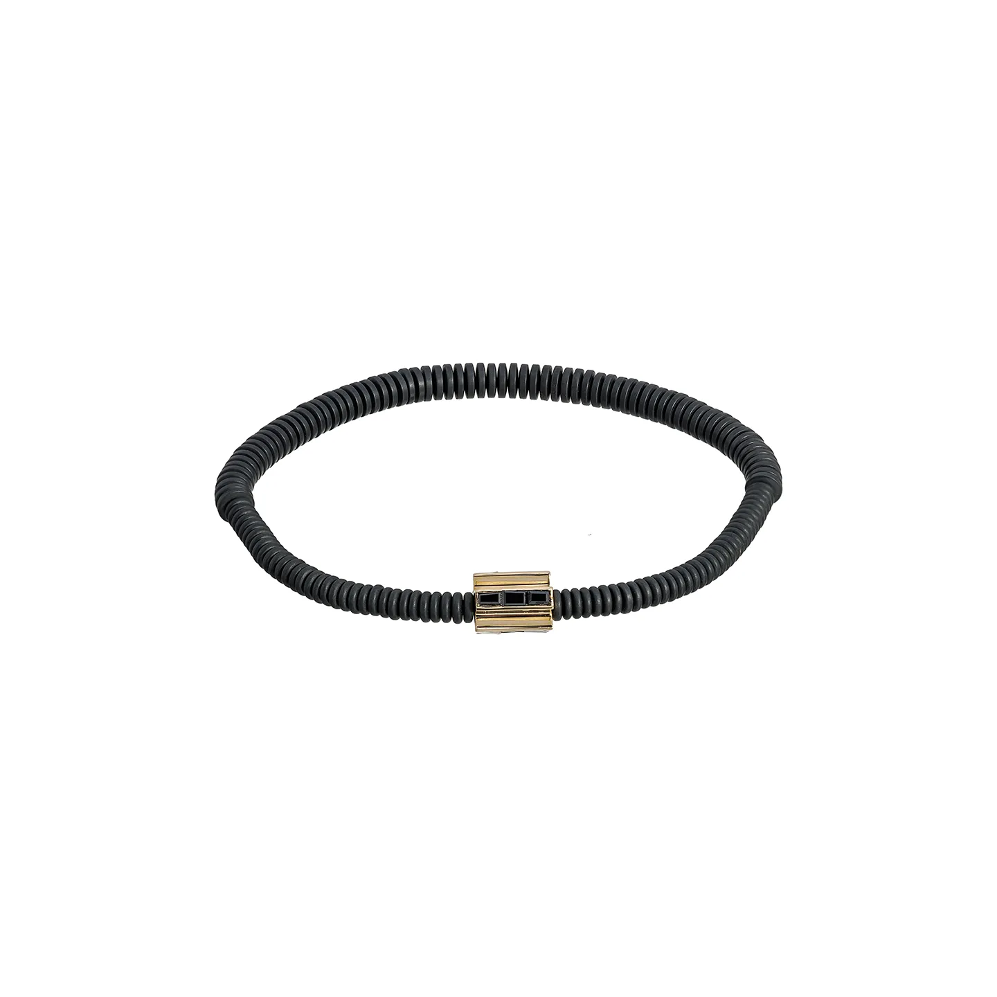 Luis Morais Gold Cross with Black Diamonds on Gemstone Beaded Bracelet