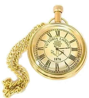 MHE Meenakshi Handicrafts Emporium-Brass Vintage Victoria London (1876) Roman Pocket Watch for Men and Women