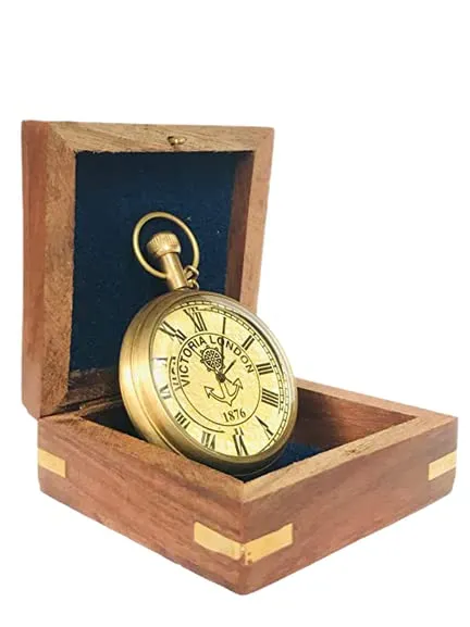 MHE Meenakshi Handicrafts Emporium-Brass Vintage Victoria London (1876) Roman Pocket Watch for Men and Women