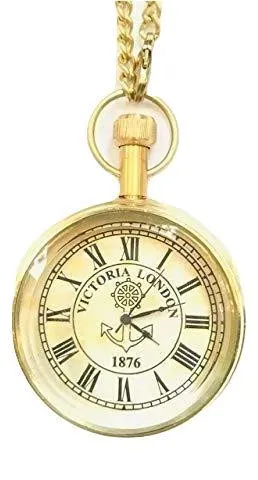 MHE Meenakshi Handicrafts Emporium-Brass Vintage Victoria London (1876) Roman Pocket Watch for Men and Women