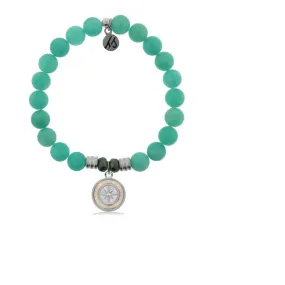 Peruvian Amazonite Stone Bracelet with North Star/White Opal Sterling Silver Charm