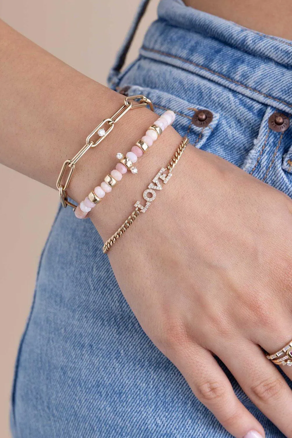 Pink Opal Diamond Rondelle Bead Bracelet