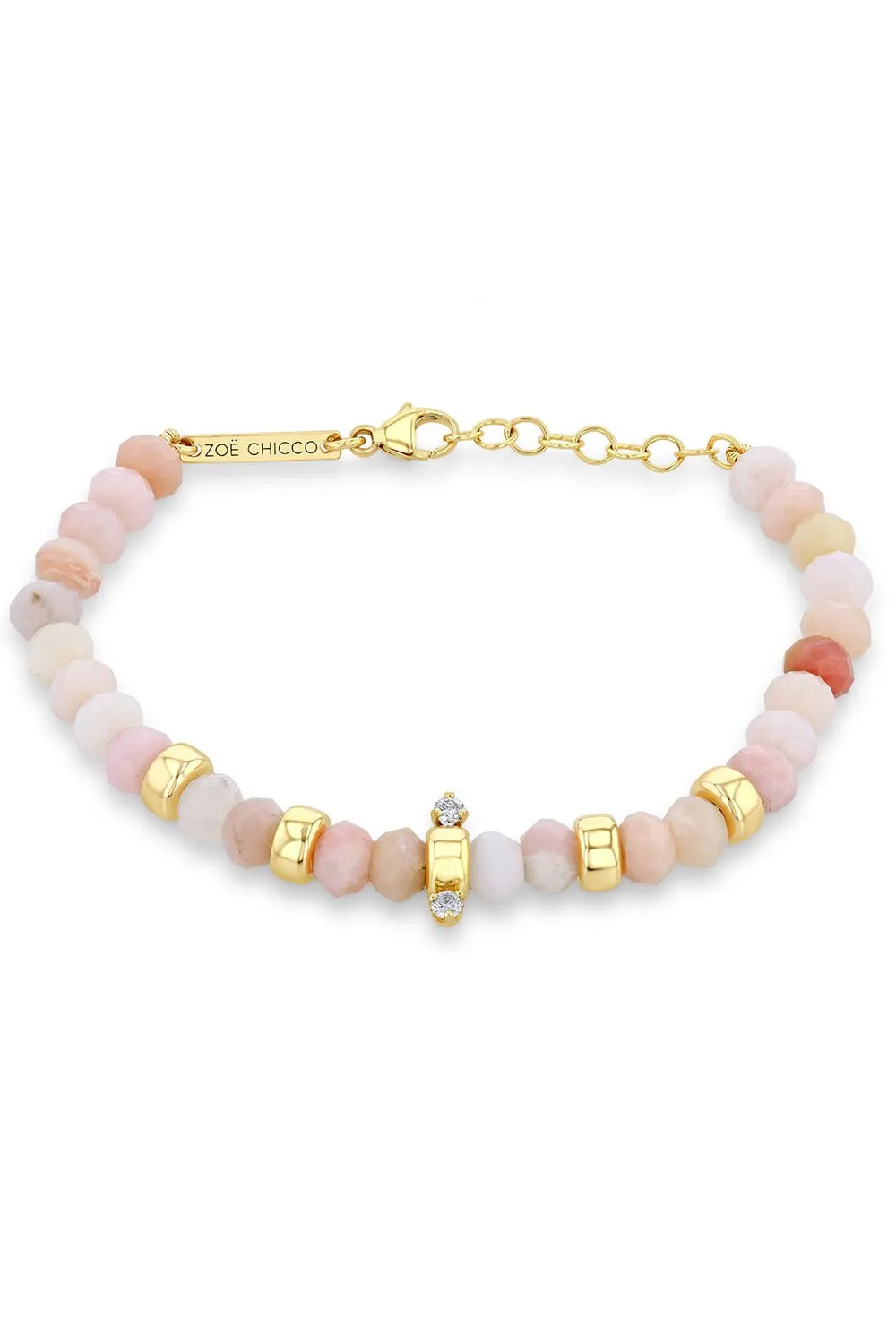 Pink Opal Diamond Rondelle Bead Bracelet