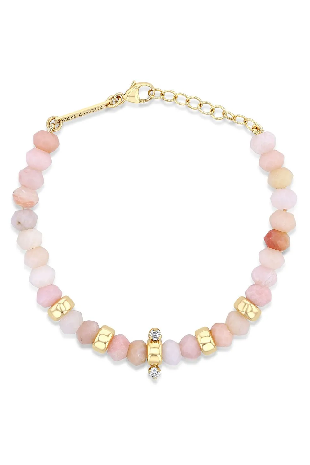 Pink Opal Diamond Rondelle Bead Bracelet