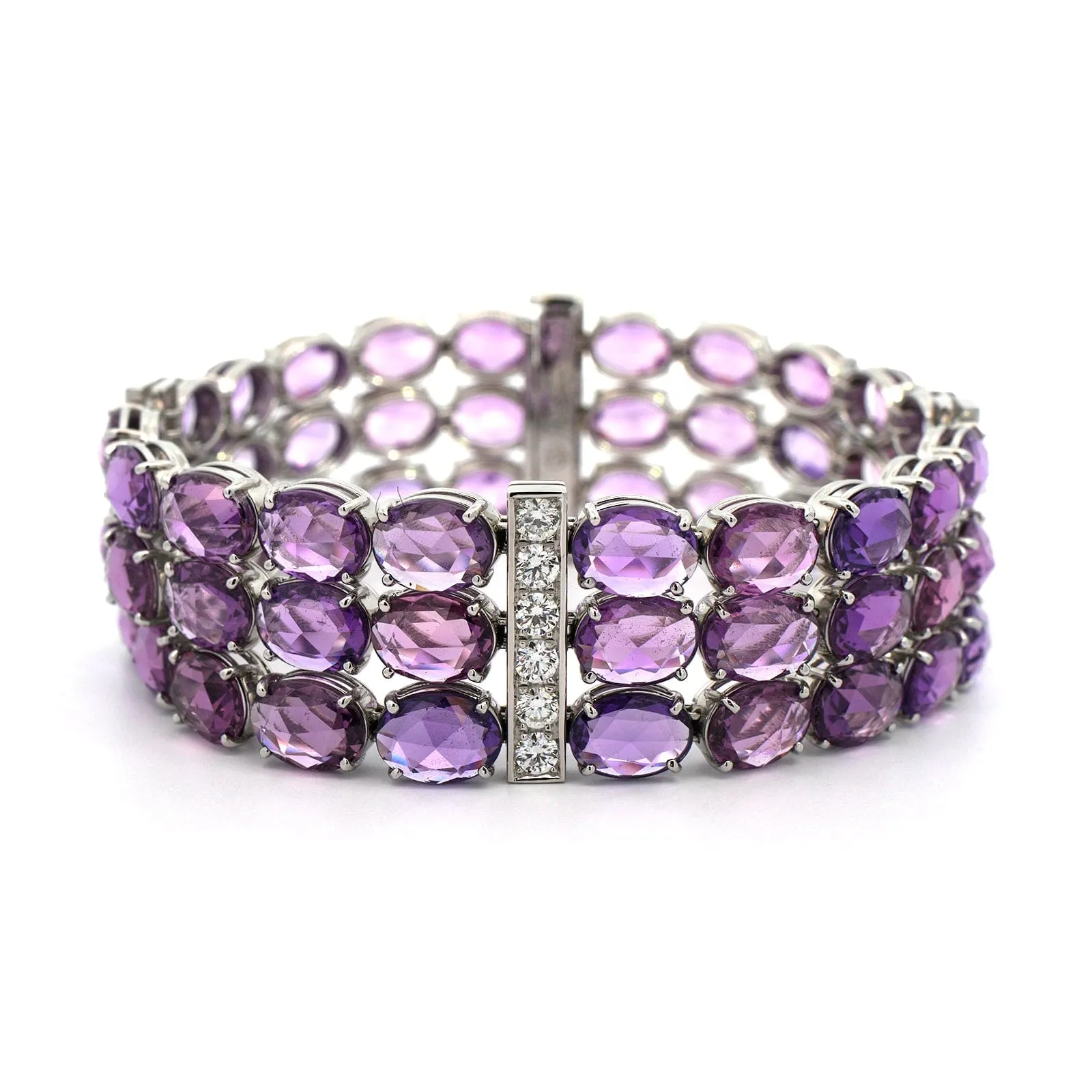 Platinum Diamond and Rose Cut Purple Sapphire Bracelet