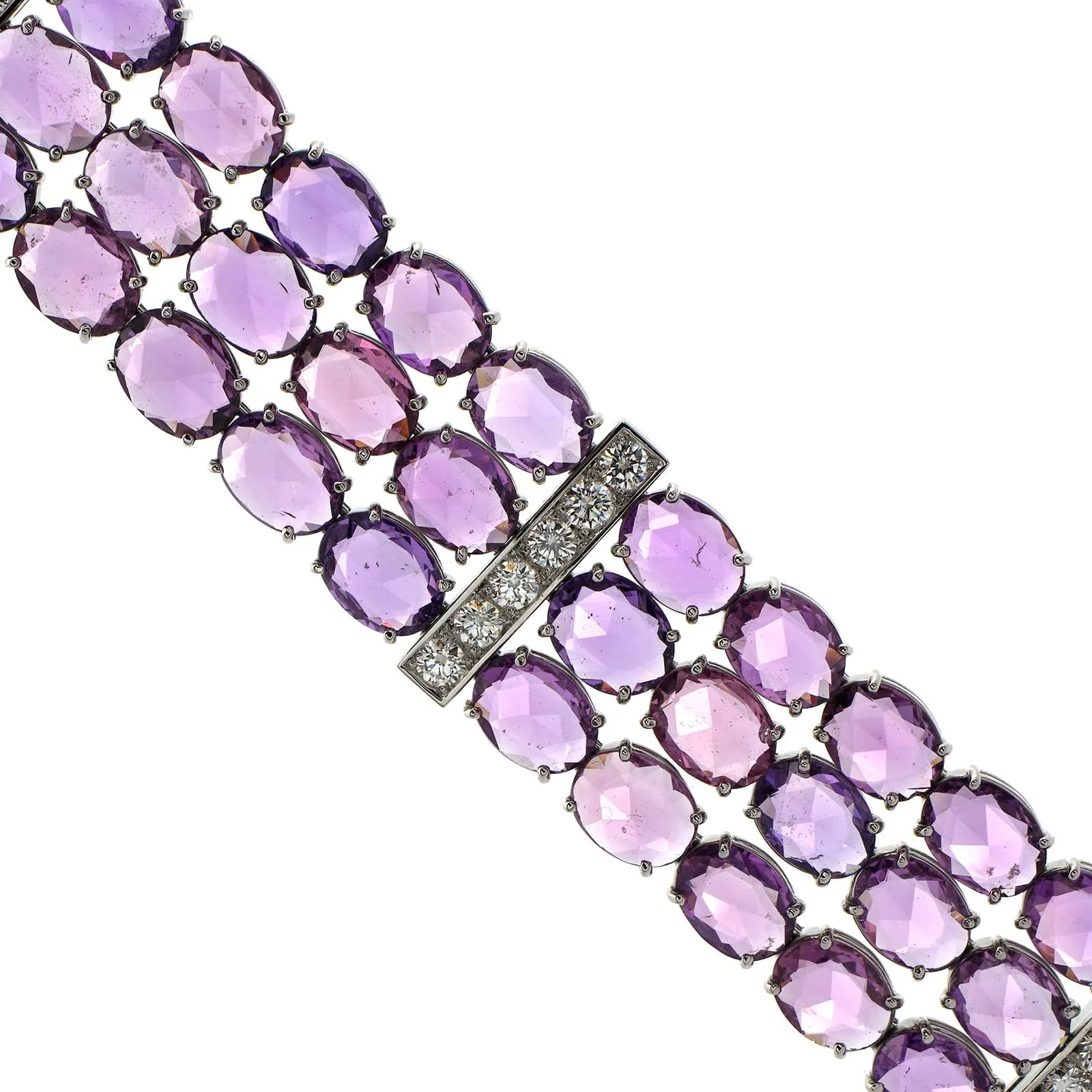 Platinum Diamond and Rose Cut Purple Sapphire Bracelet
