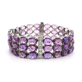 Platinum Diamond and Rose Cut Purple Sapphire Bracelet