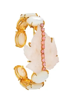 Rose Quartz Carved Leaf Cuff Bracelet