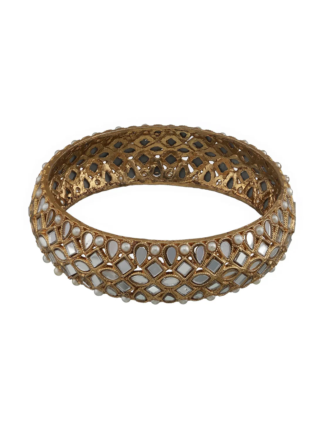 Set Of 2 Gold-Plated Kundan & Pearl Studded Bangles