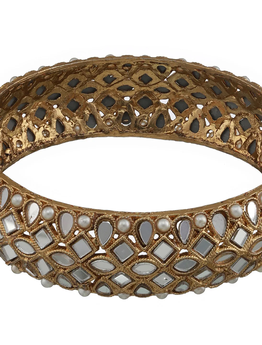 Set Of 2 Gold-Plated Kundan & Pearl Studded Bangles