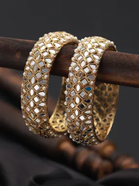 Set Of 2 Gold-Plated Kundan & Pearl Studded Bangles