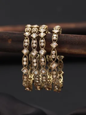Set Of 4 Gold-Plated Pearl & Kundan Studded Bangles