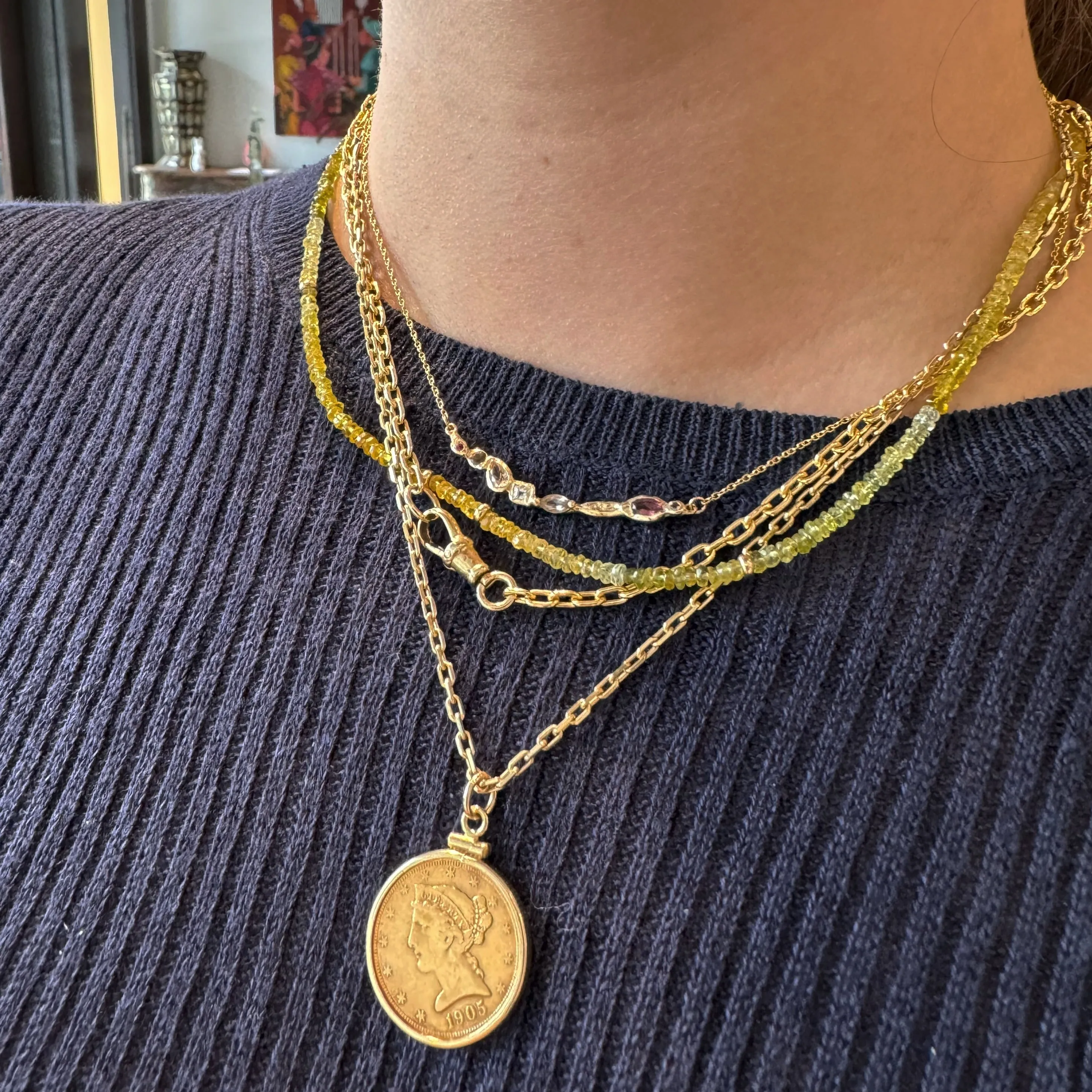 Solid Oval Link Gold Watch Chain Necklace