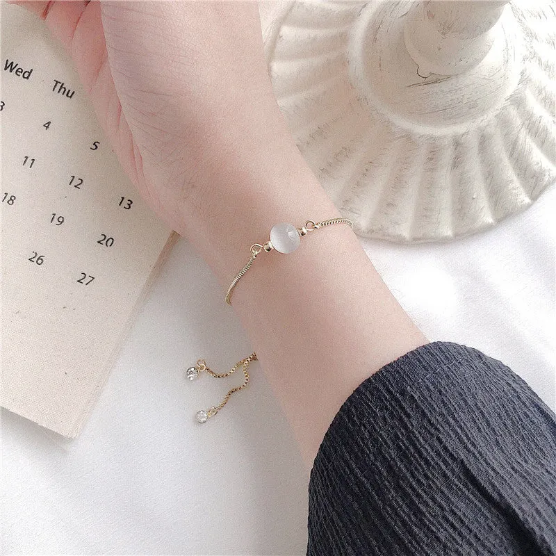South Korean Handmade Crystal Cat's Eye Opal Bracelet for Women - Minimalist Forest Style Gift