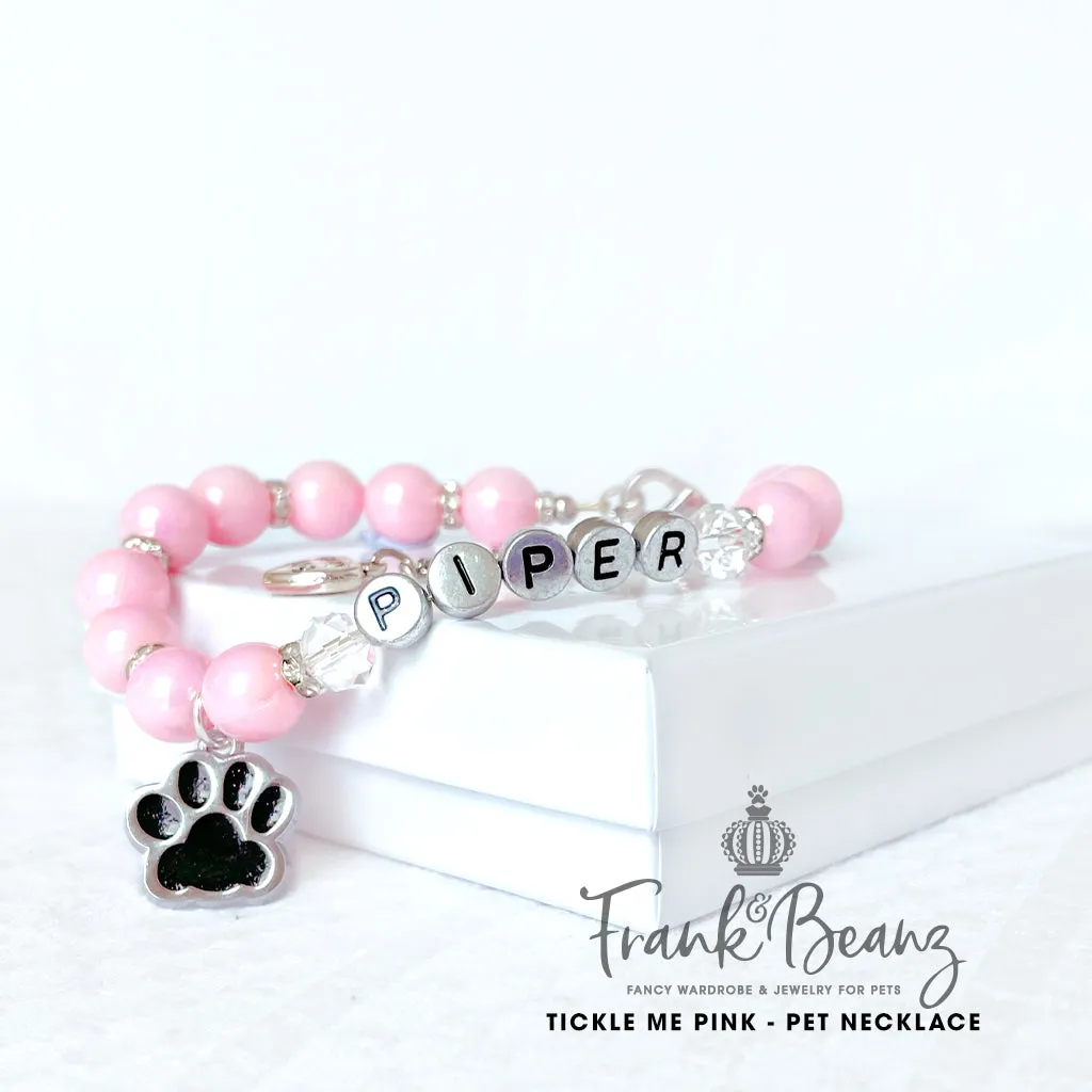 Tickle Me Pink Paw Print Dog Necklace Pink Pearl Dog Luxury Pet Jewelry