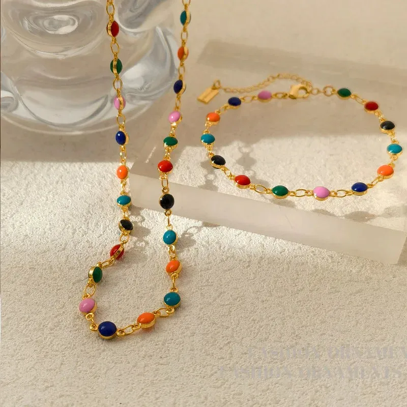 VAIGE Colorful Beaded Jewelry Set with Necklace and Bracelet