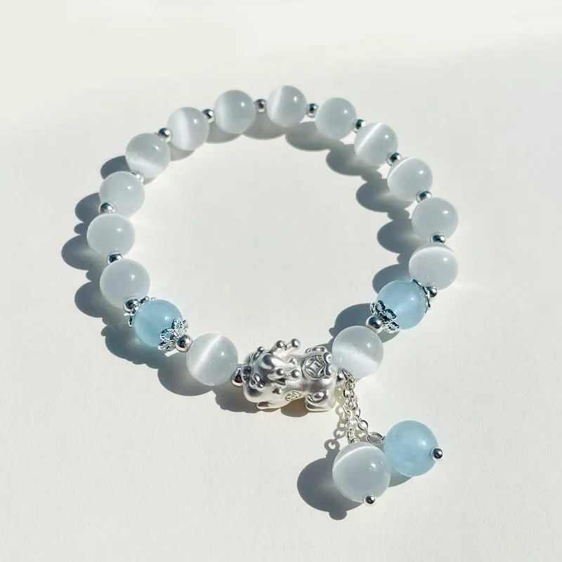 White Opal Bracelet with Gray Moonlight Strawberry Crystal Beads